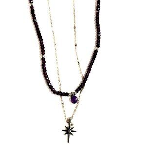 Silver tone Star Pendant & Purple Beaded Necklace Set - Stylish Women's Jewelry